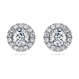Eternity Halo-Ohrringe mit im Labor gezüchteten Diamanten, 2 Karat insgesamt, runde Form, 14 Karat Weißgold