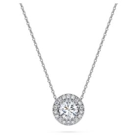 Eternity-Halo-Solitär-Anhänger mit im Labor gezüchteten Diamanten, 0,59 Karat insgesamt, runde Form, 14 Karat Weißgold Eternity-Halo-Solitär-Anhänger mit im Labor gezüchteten Diamanten, 0,59 Karat insgesamt, runde Form, 14 Karat Weißgold