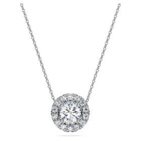 Eternity Halo Solitär-Anhänger mit im Labor gezüchteten Diamanten, 1 Karat insgesamt, runde Form, 14 Karat Weißgold