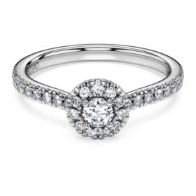 Eternity-Halo-Solitärring mit im Labor gezüchteten Diamanten, 0,45 Karat insgesamt, runde Form, Sterlingsilber