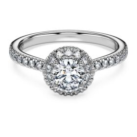 Eternity-Halo-Solitärring mit im Labor gezüchteten Diamanten, 0,8 Karat insgesamt, runde Form, 14 Karat Weißgold