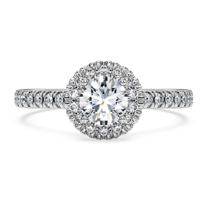 Eternity-Halo-Solitärring mit im Labor gezüchteten Diamanten, 0,8 Karat insgesamt, runde Form, 14 Karat Weißgold Eternity-Halo-Solitärring mit im Labor gezüchteten Diamanten, 0,8 Karat insgesamt, runde Form, 14 Karat Weißgold