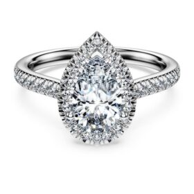 Eternity-Halo-Solitärring mit im Labor gezüchteten Diamanten, 1,3 Karat insgesamt, Birnenform, 14 Karat Weißgold