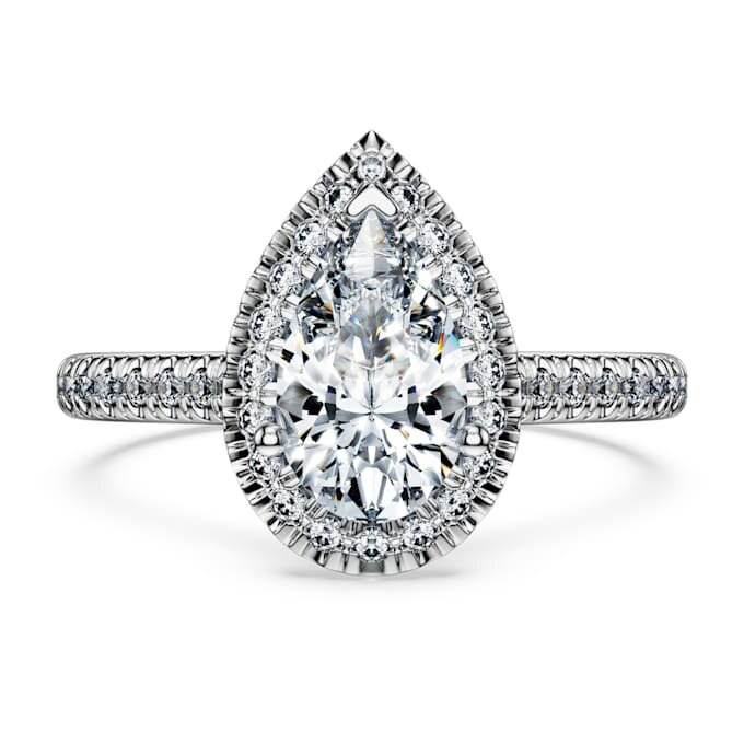 Eternity-Halo-Solitärring mit im Labor gezüchteten Diamanten, 1,3 Karat insgesamt, Birnenform, 14 Karat Weißgold Eternity-Halo-Solitärring mit im Labor gezüchteten Diamanten, 1,3 Karat insgesamt, Birnenform, 14 Karat Weißgold