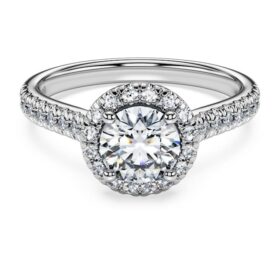 Eternity-Halo-Solitärring mit im Labor gezüchteten Diamanten, 1,33 Karat insgesamt, runde Form, 14-karätiges Weißgold