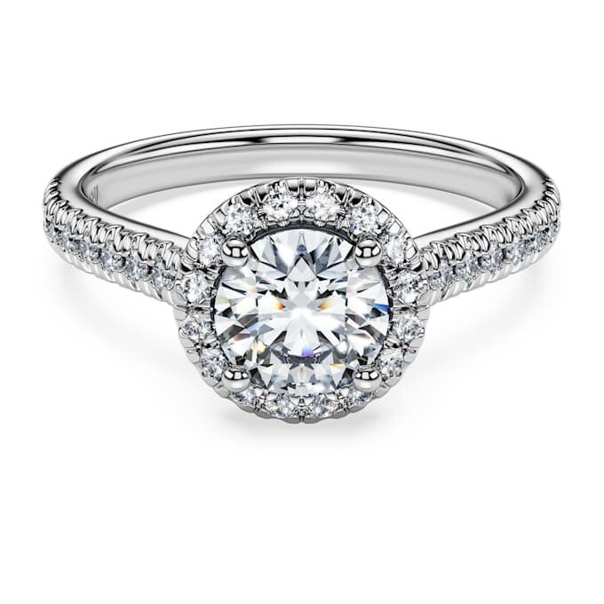 Eternity-Halo-Solitärring mit im Labor gezüchteten Diamanten, 1,33 Karat insgesamt, runde Form, 14-karätiges Weißgold Eternity-Halo-Solitärring mit im Labor gezüchteten Diamanten, 1,33 Karat insgesamt, runde Form, 14-karätiges Weißgold