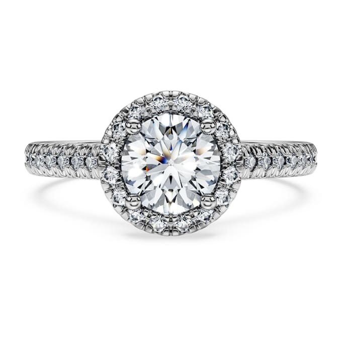 Eternity-Halo-Solitärring mit im Labor gezüchteten Diamanten, 1,33 Karat insgesamt, runde Form, 14-karätiges Weißgold Eternity-Halo-Solitärring mit im Labor gezüchteten Diamanten, 1,33 Karat insgesamt, runde Form, 14-karätiges Weißgold