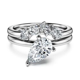Galaxy-Ring-Set (2), im Labor gezüchtete Diamanten 1,4 Karat insgesamt, Birnenform, 14-karätiges Weißgold