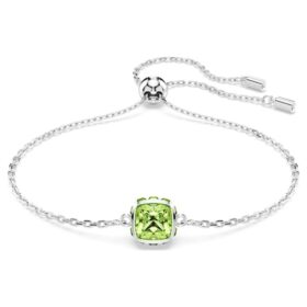 Geburtsstein-Armband mit quadratischem Schliff, August, grün, rhodiniert