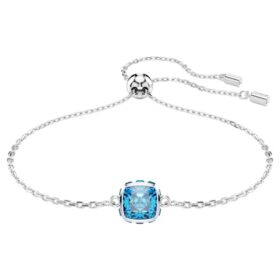 Geburtsstein-Armband mit quadratischem Schliff, Dezember, Blau, rhodiniert
