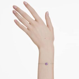 Geburtsstein-Armband mit quadratischem Schliff, Februar, violett, rhodiniert
