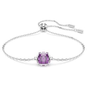 Geburtsstein-Armband mit quadratischem Schliff, Februar, violett, rhodiniert