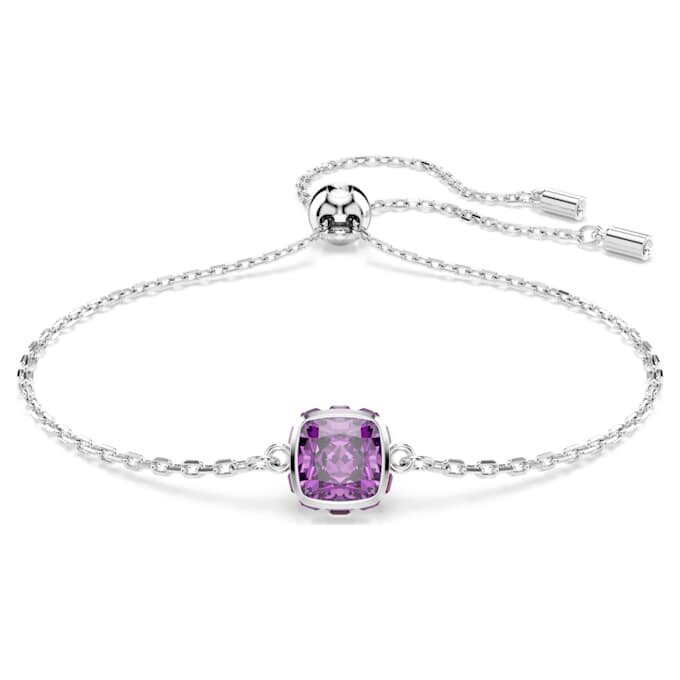 Geburtsstein-Armband mit quadratischem Schliff, Februar, violett, rhodiniert Geburtsstein-Armband mit quadratischem Schliff, Februar, violett, rhodiniert