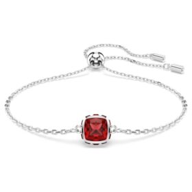 Geburtsstein-Armband mit quadratischem Schliff, Januar, rot, rhodiniert
