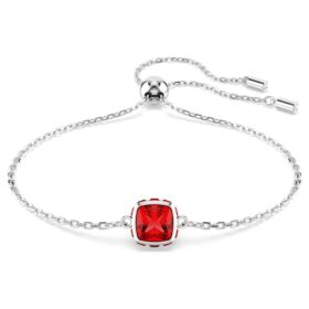 Geburtsstein-Armband mit quadratischem Schliff, Juli, rot, rhodiniert