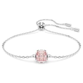Geburtsstein-Armband mit quadratischem Schliff, Juni, Rosa, rhodiniert