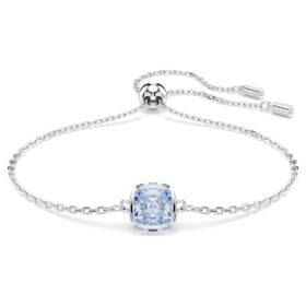 Geburtsstein-Armband mit quadratischem Schliff, März, Blau, rhodiniert