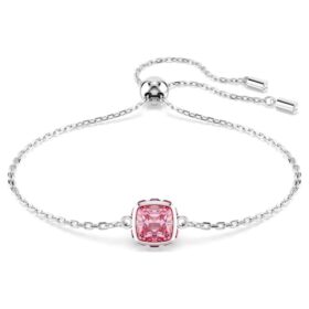 Geburtsstein-Armband mit quadratischem Schliff, Oktober, Rosa, rhodiniert