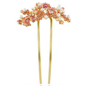 Gema Haarspange Kristallperle, verschiedene Schliffe, Blume, Rosa, goldfarben plattiert