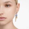 Gema-Ohrringe im asymmetrischen Design, gemischte Schliffe, lang, mehrfarbig, rhodiniert