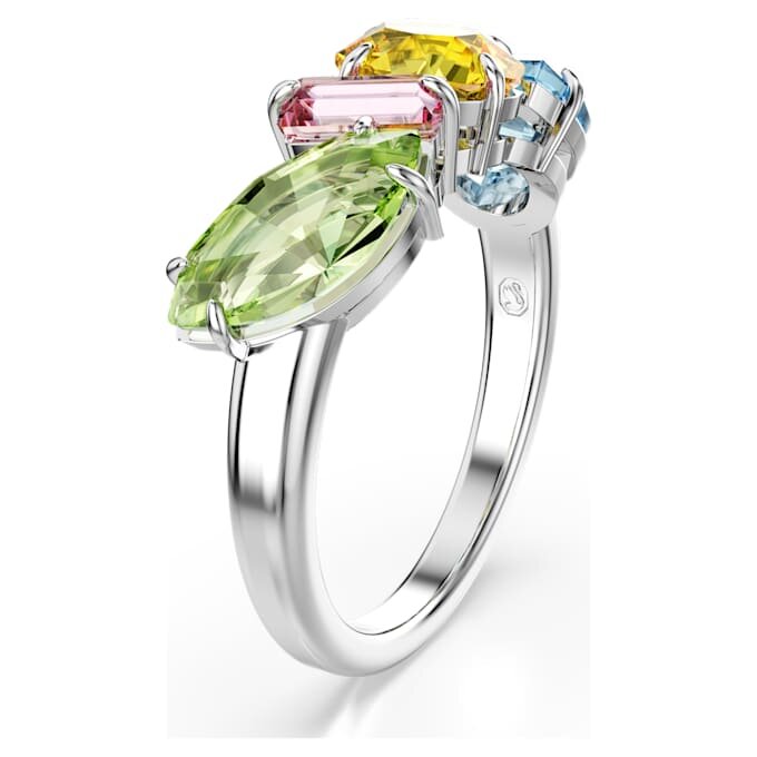 Gema-Ring mit gemischten Schliffen, mehrfarbig, rhodiniert Gema-Ring mit gemischten Schliffen, mehrfarbig, rhodiniert