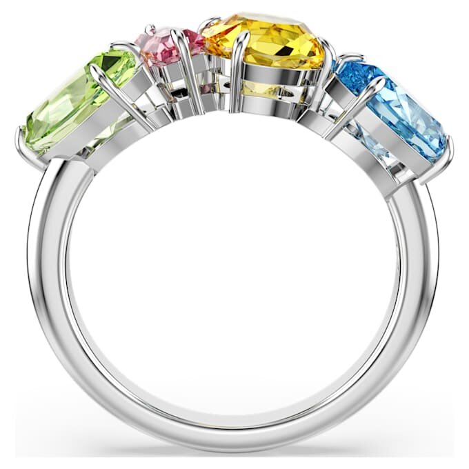 Gema-Ring mit gemischten Schliffen, mehrfarbig, rhodiniert Gema-Ring mit gemischten Schliffen, mehrfarbig, rhodiniert
