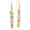 Gema-Tropfenohrringe, asymmetrisches Design, gemischte Schliffe, rosa, goldfarben plattiert