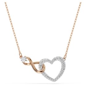 Hyperbola-Halskette „Infinity and Heart“, weiß, Metallmix-Finish