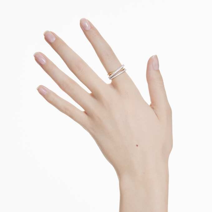 Hyperbola-Ring mit gemischten Schliffen, weiß, gemischte Metalloberfläche Hyperbola-Ring mit gemischten Schliffen, weiß, gemischte Metalloberfläche