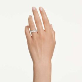 Hyperbola-Ring mit gemischten Schliffen, weiß, silberfarben
