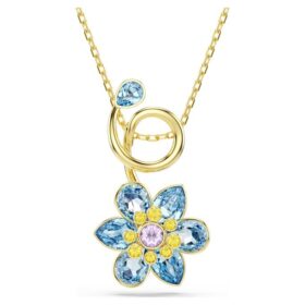 Idyllia-Anhänger mit gemischten Schliffen, Blume, blau, goldfarben plattiert