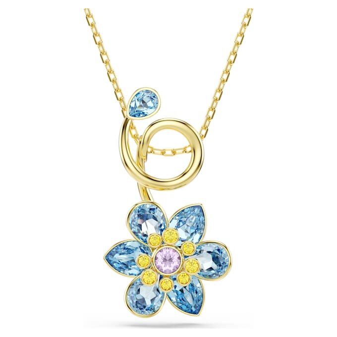 Idyllia-Anhänger mit gemischten Schliffen, Blume, blau, goldfarben plattiert Idyllia-Anhänger mit gemischten Schliffen, Blume, blau, goldfarben plattiert