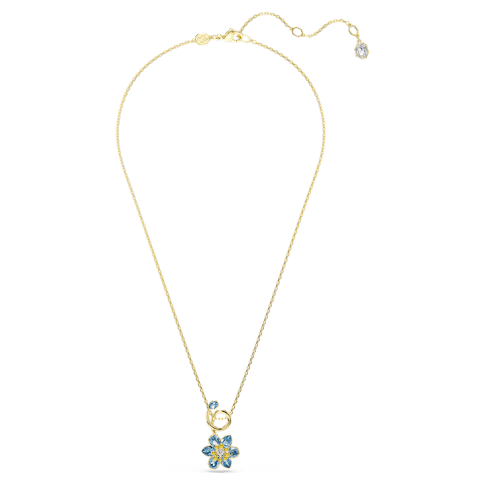 Idyllia-Anhänger mit gemischten Schliffen, Blume, blau, goldfarben plattiert Idyllia-Anhänger mit gemischten Schliffen, Blume, blau, goldfarben plattiert