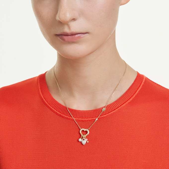 Idyllia-Anhänger mit gemischten Schliffen, Herz, Schlüssel, Rosa, vergoldet Idyllia-Anhänger mit gemischten Schliffen, Herz, Schlüssel, Rosa, vergoldet
