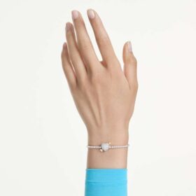 Idyllia-Armband mit gemischten Schliffen, Herz mit Pfeil, weiß, rhodiniert