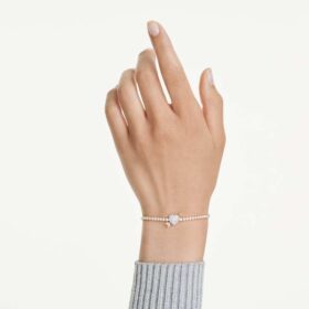 Idyllia-Armband mit gemischten Schliffen, Herz mit Pfeil, weiß, vergoldet Idyllia-Armband mit gemischten Schliffen, Herz mit Pfeil, weiß, vergoldet