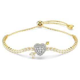 Idyllia-Armband mit gemischten Schliffen, Herz mit Pfeil, weiß, vergoldet Idyllia-Armband mit gemischten Schliffen, Herz mit Pfeil, weiß, vergoldet