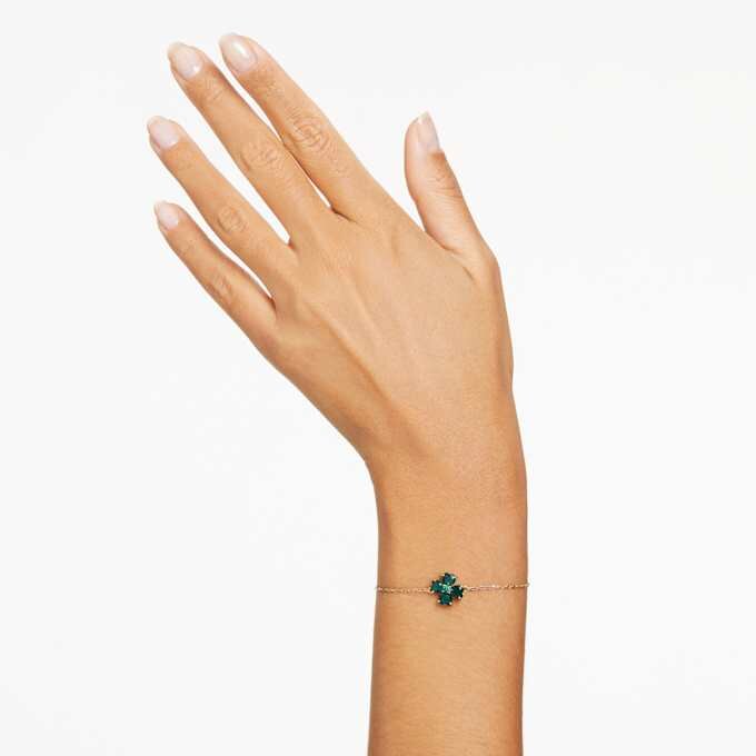 Idyllia-Armband mit gemischten Schliffen, Kleeblatt, grün, goldfarben plattiert Idyllia-Armband mit gemischten Schliffen, Kleeblatt, grün, goldfarben plattiert