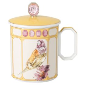 Idyllia-Becher aus Porzellan, Kristalldruck-Motiv, Fink, Gelb