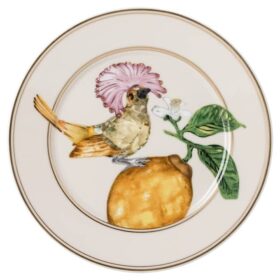 Idyllia Brotteller aus Porzellan, Kristalldruck-Motiv, Fliegenschnäpper, mehrfarbig