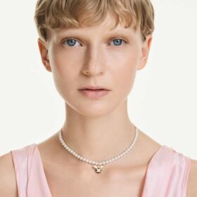 Idyllia Choker Kristallperle, gemischte Schliffe, Biene, Weiß, vergoldet