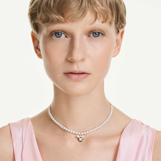 Idyllia Choker Kristallperle, gemischte Schliffe, Biene, Weiß, vergoldet Idyllia Choker Kristallperle, gemischte Schliffe, Biene, Weiß, vergoldet