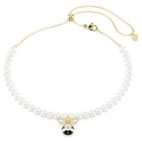 Idyllia Choker Kristallperle, gemischte Schliffe, Biene, Weiß, vergoldet