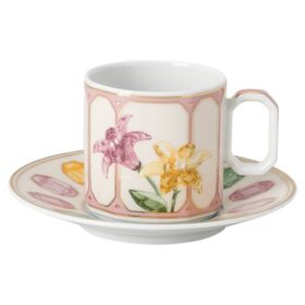 Idyllia Espressotasse mit Untertasse aus Porzellan, Kristall-Print-Motiv, Citron, mehrfarbig