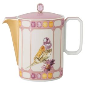 Idyllia-Kaffeekanne aus Porzellan, Kristalldruck-Motiv, Vogel, mehrfarbig