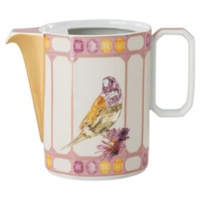 Idyllia-Kaffeekanne aus Porzellan, Kristalldruck-Motiv, Vogel, mehrfarbig