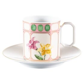 Idyllia Kaffeetasse mit Untertasse aus Porzellan, Kristall-Print-Motiv, Blumen, mehrfarbig