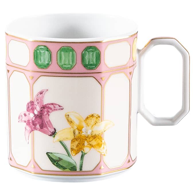 Idyllia Kaffeetasse mit Untertasse aus Porzellan, Kristall-Print-Motiv, Blumen, mehrfarbig Idyllia Kaffeetasse mit Untertasse aus Porzellan, Kristall-Print-Motiv, Blumen, mehrfarbig