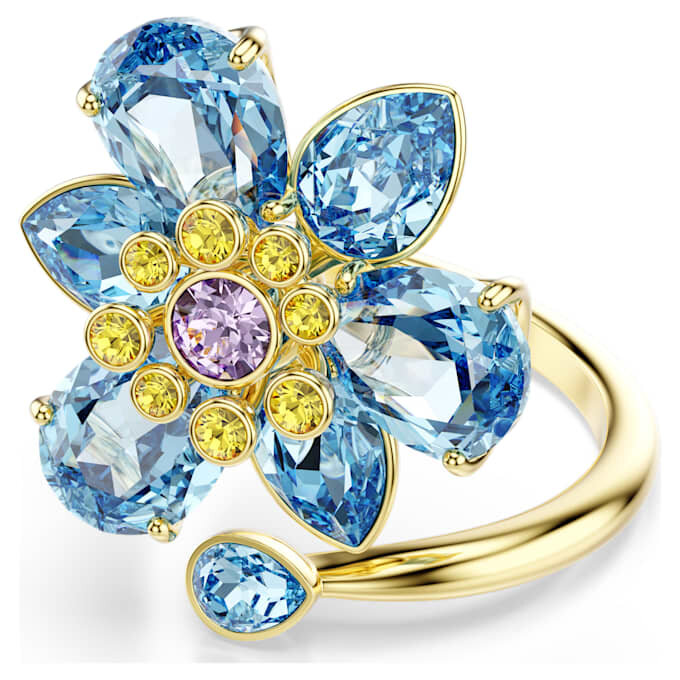 Idyllia Offener Ring mit gemischten Schliffen, Blume, Blau, goldfarben plattiert Idyllia Offener Ring mit gemischten Schliffen, Blume, Blau, goldfarben plattiert