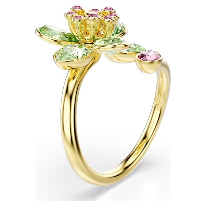 Idyllia Offener Ring mit gemischten Schliffen, Blume, grün, goldfarben plattiert Idyllia Offener Ring mit gemischten Schliffen, Blume, grün, goldfarben plattiert